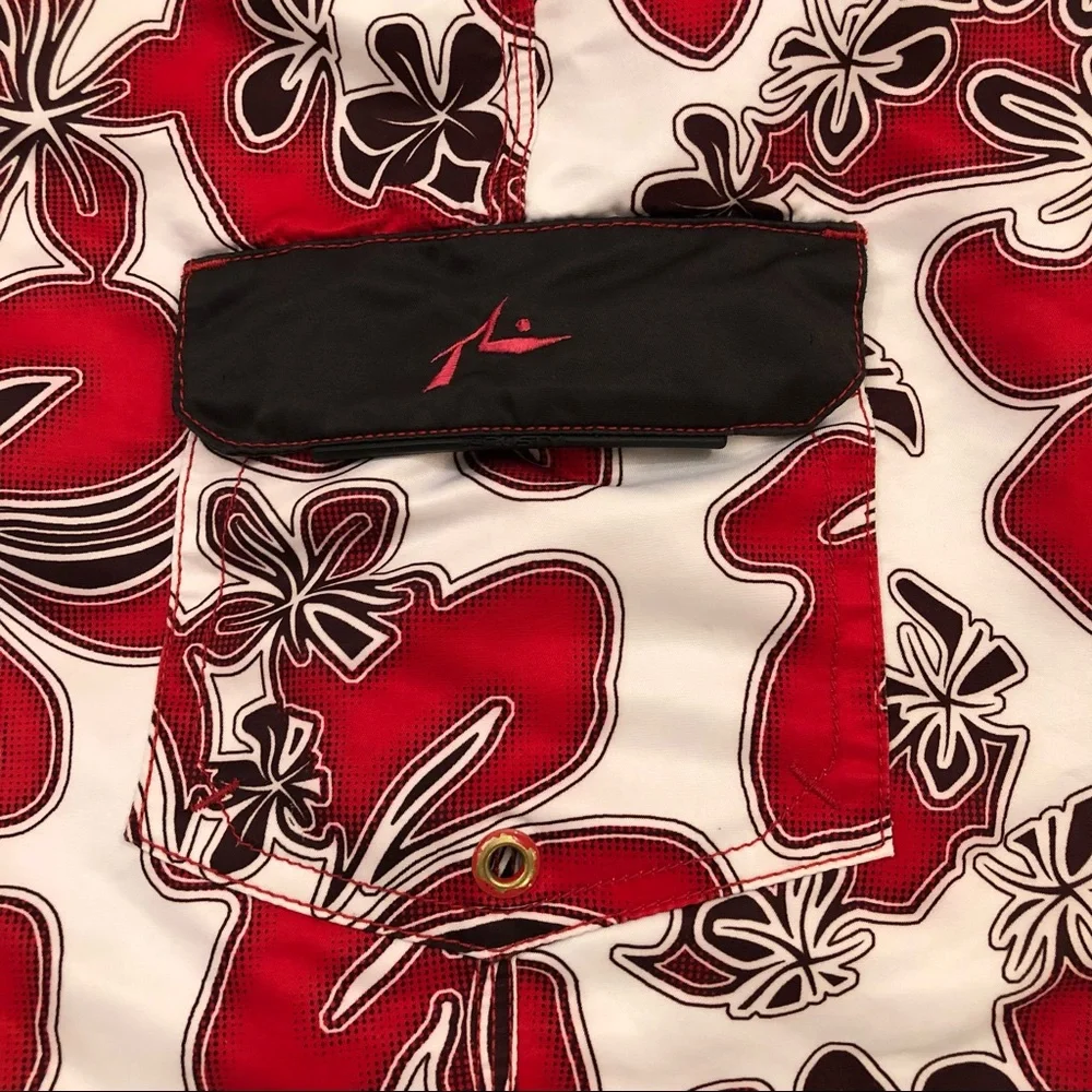 Rusty Surf Red & White Aloha Hawaiian Floral Board Shorts Swim Trunks Men’s 38